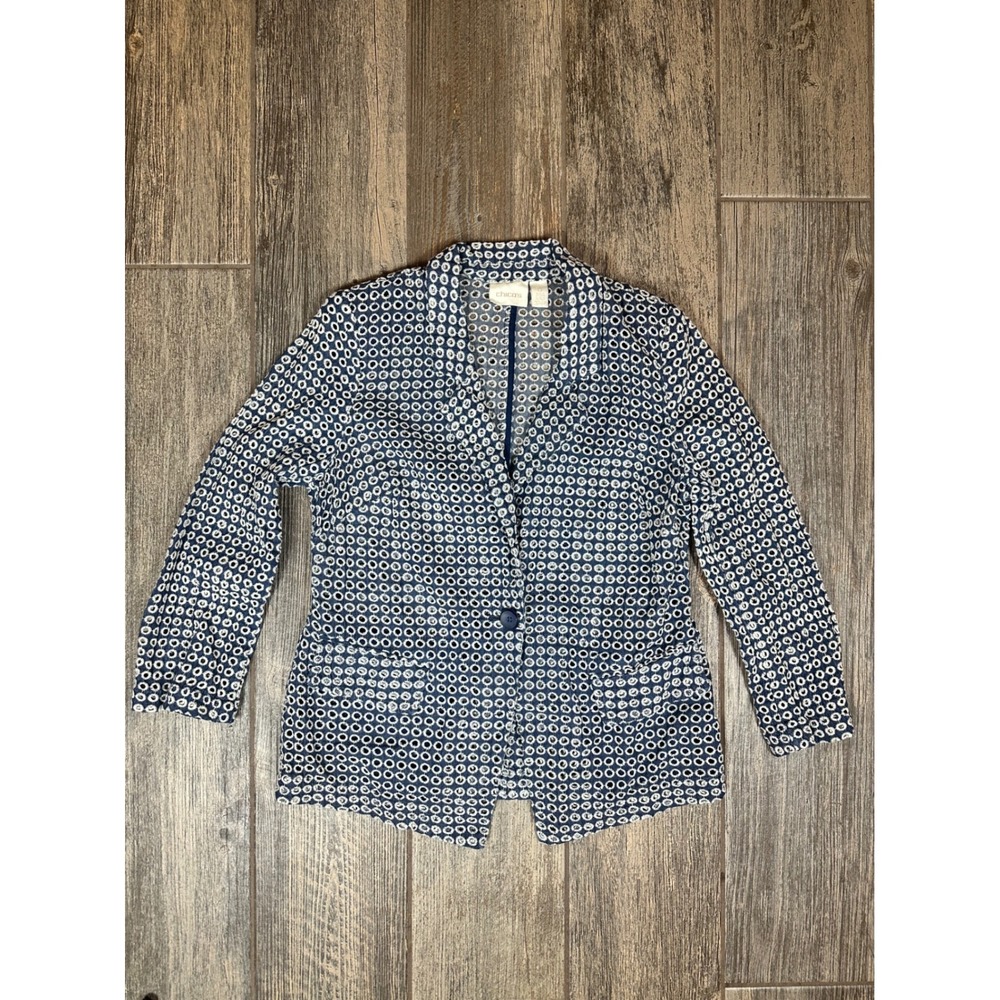 Chico's‎ Women's Size 0 Blue White Eyelet Cotton Blazer Jacket Career